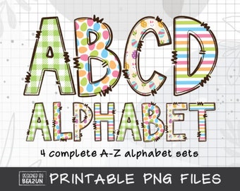 Easter Doodle Alphabet Bundle, Easter PNG Letters, Numbers & Accessories, Easter Sublimation Design, Hand Drawn Easter PNG, Commercial Use