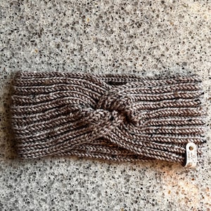 Hand-Knit Beige Ear Warmer with Tweed