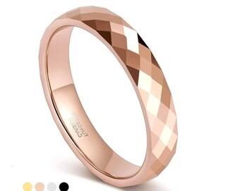 Wolfraamcarbide gehamerde veelzijdige ring roségoud, zwart, goud en zilver - gegraveerd aanpasbaar - huwelijksbelofte vriendschap paar