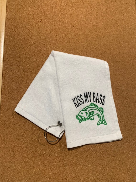 Kiss My Bass Embroidered Fishing Towel With Hook 