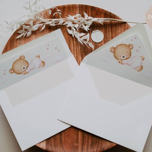Teddy Bear Envelope Liner, Envelope Liner Template, Baby Shower Envelope Liners, Birthday Invite Envelope Liners, Printable Envelope Liners
