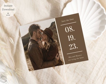 Cream & Brown Save the Date Editable Template, Printable Save Our Date, Cream Save the Date, Photo Save the Date, Save the Date Postcard