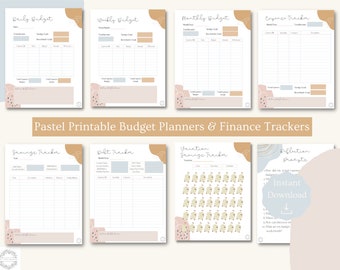 Pastel Budget Planner & Tracker Bundle - Money Tracker - Finance Tracker - Monthly Budget Planner - Savings Tracker - Instant Download - PDF