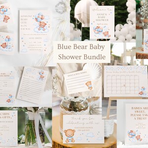 Teddy Bear Baby Shower Invitation Bundle, Bear with Balloons Baby Shower Template, Bear with Clouds Baby Shower Printable Invitation Bundle