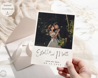 Polaroid Style Save the Date Editable Template, Modern Minimalist Photo Save Our Date, Printable Save the Date, Wedding Date Announcement