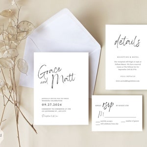 Minimalist Black and White Wedding Invitation Suite Editable Template, Simple Photo Wedding Invitation Set, Printable Wedding Bundle