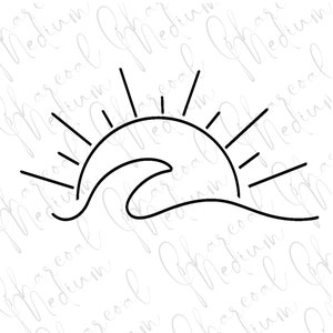 Black and White Sun and Wave, Beachy, Ocean, Png, Jpeg, Svg, Cut File, Vinyl, Digital Download, Printable