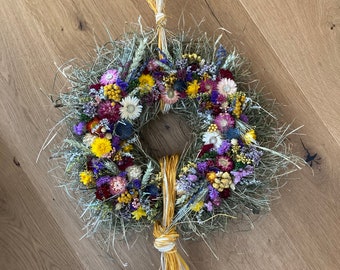 Trockenblumen Türkranz Wandkranz Trockenblumen getrocknete Blumen strohblumen bunt farbenfroh Geschenk Geschenkidee Deko Handmade