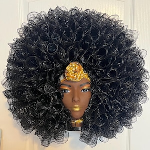 Diva wreath, mesh wreath, Front door wreath, home decor, deco mesh wreath, Black history wreath, afro diva head wreath, Afro Wreath