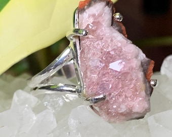 Pink Amethyst Druzy Ring: .925 Sterling Silver, Size 8
