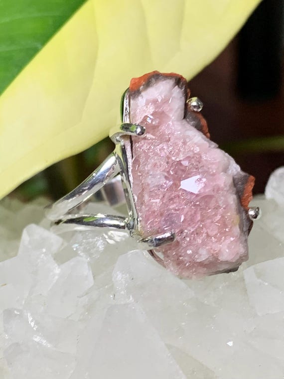 Pink Amethyst Druzy Ring: .925 Sterling Silver, Size 8