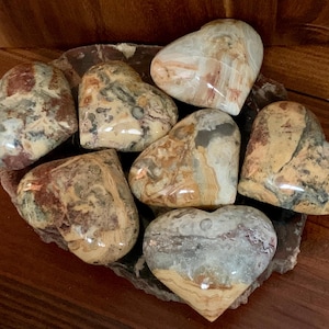 Hand carved Natural Crazy Lace Hearts 2.5 up to 3” Home Decor | Gemstones | Crystals | Collectors