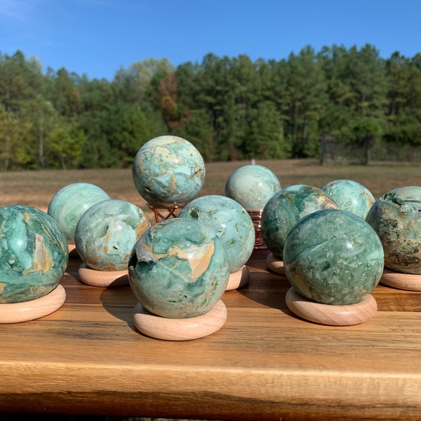 New Find! Amazonite Green Quartz Spheres with Druzy - Light blues to Rich Greens  1-9