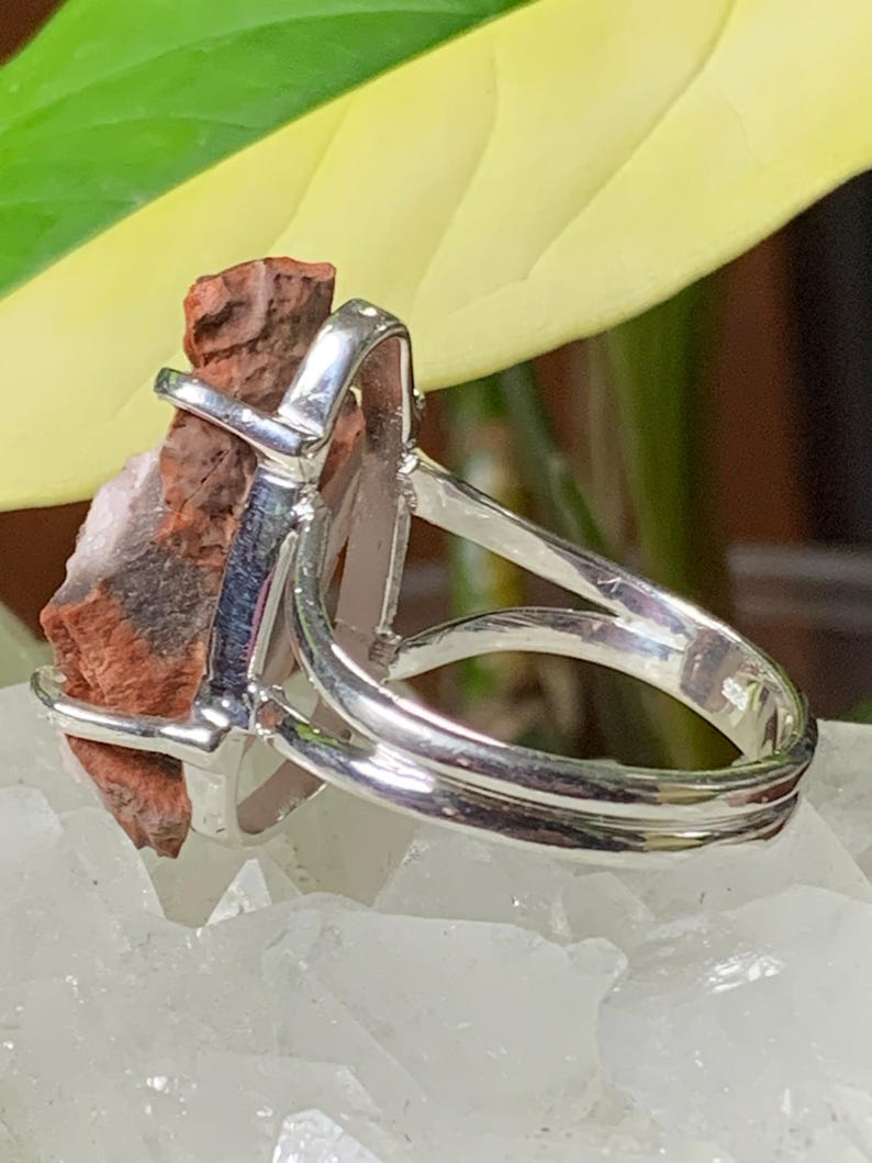 K&ouml;nnte beinhalten: Ein silberner Ring mit einem roten und braunen Stein in der Mitte. Der Ring ist doppelt gefasst und hat eine polierte Oberfl&auml;che.