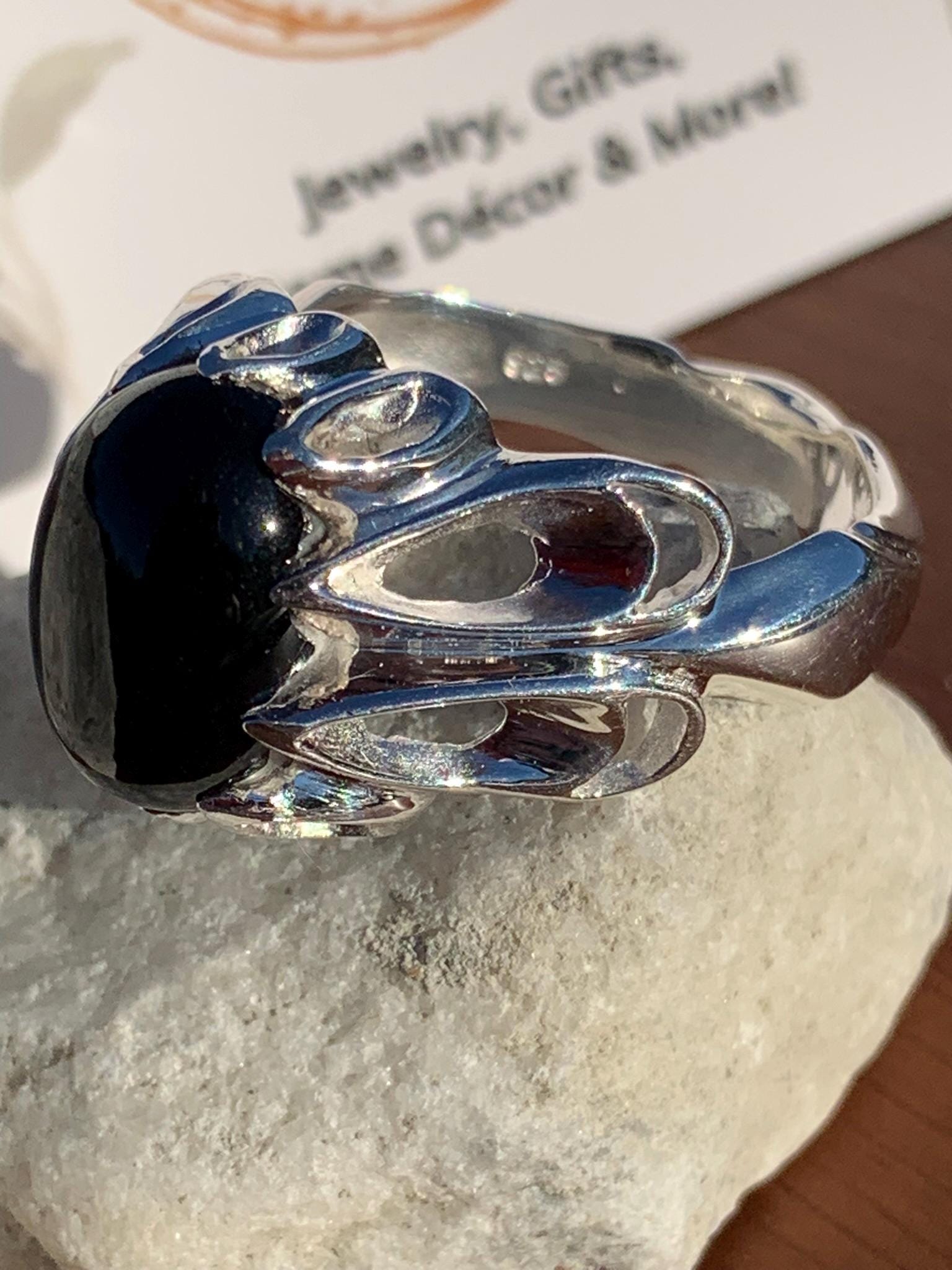 全商品オープニング価格！ Black Men's 11 Sz Onyx Jewelry Ring Silver Sterling .925 アクセサリー