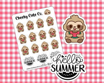 Cute Sloth Planner Stickers / Summer Stickers / Hot Weather Stickers / Watermelon Stickers