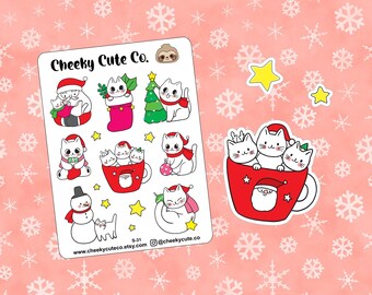 Cute Christmas Cat Stickers / Cute Christmas Stickers / Cute Planner Stickers / Christmas Deco Stickers