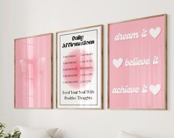 Printable Pink Aura Poster Set Of 3 Affirmation Poster Pink Gradient Poster Set Retro Aura Poster Spiritual Wall Art DIGITAL DOWNLOAD