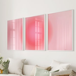 Set of 3 Pink Grainy Gradient Positive Aura Poster Printable Gallery Abstract Gradient Trendy Wall Art Set Spiritual Poster DIGITAL DOWNLOAD