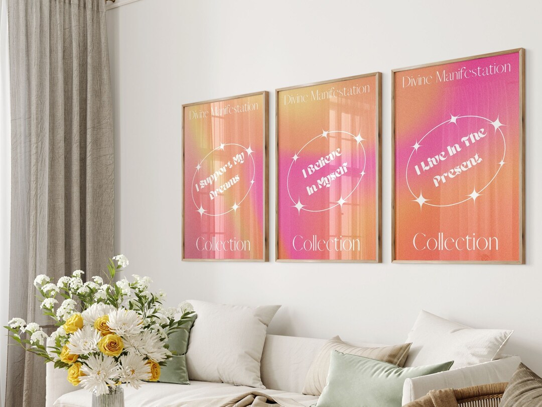 Set of 3 Affirmation Posters Pink Aura Poster Set Spiritual Wall Art ...
