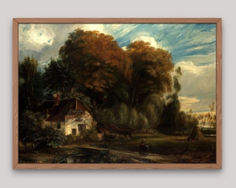 Cottage peinture à l’huile vintage Cottage mur impression pays paysage numérique mur Art peinture à l’huile impression téléchargeable Wall Art