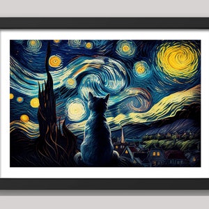 The Starry Night Cat Print Van Gogh Print With Cat Funny Cat Print Gift For Cat Lovers Digital Download Home Decor Poster