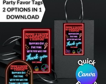 Neon Strange Things Favor Tags | 2 options in 1 download | Download Personalize Print | Strange Things | Birthday Halloween | Goodie Bag