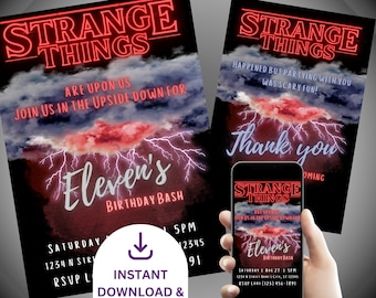 Strange Things Invitation and Thank you card BUNDLE | Download, Personalize, Print| Mobile| Strange Things | Birthday Halloween | DIY Canva
