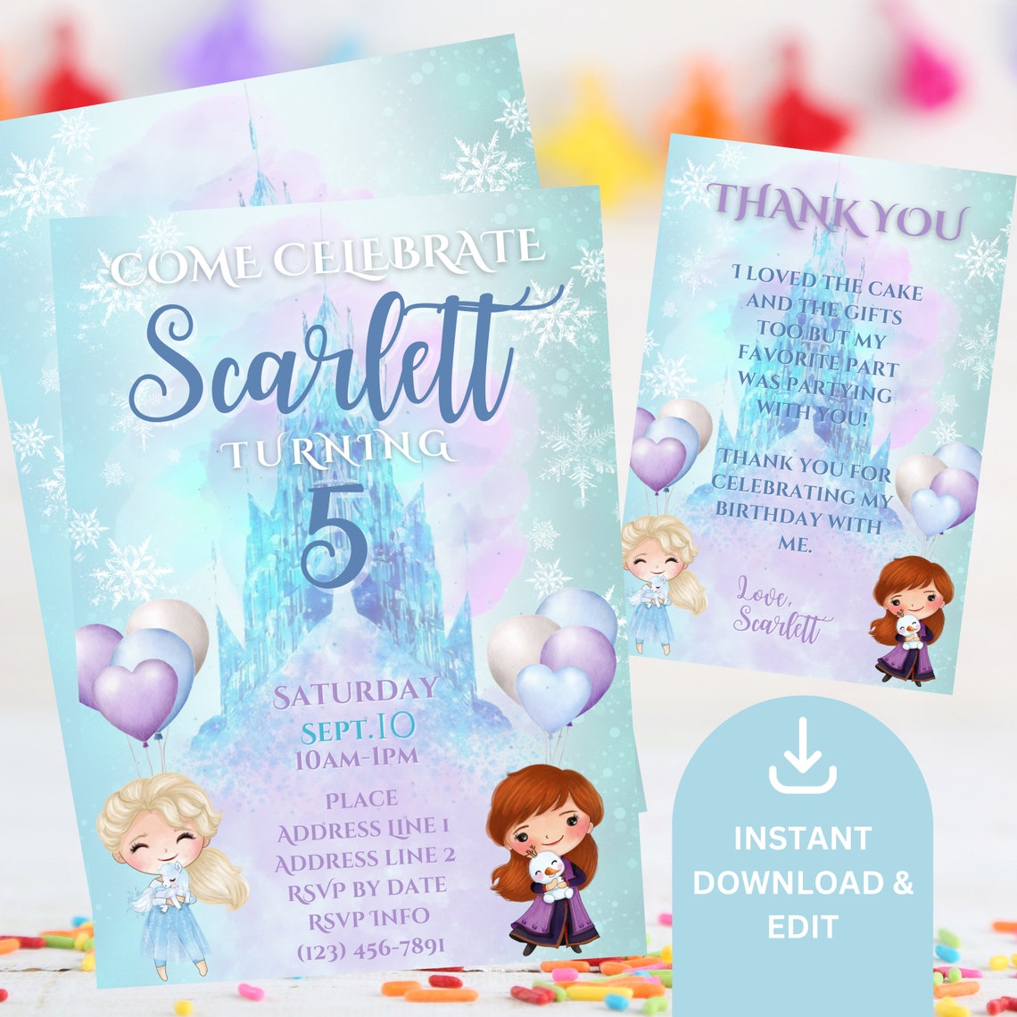 Frozen Birthday Invitation | Thank You Card BUNDLE | Download ...
