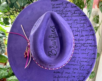 Purple Swifties Lover Lyrics on Vegan Suede Rancher Hat Fedora