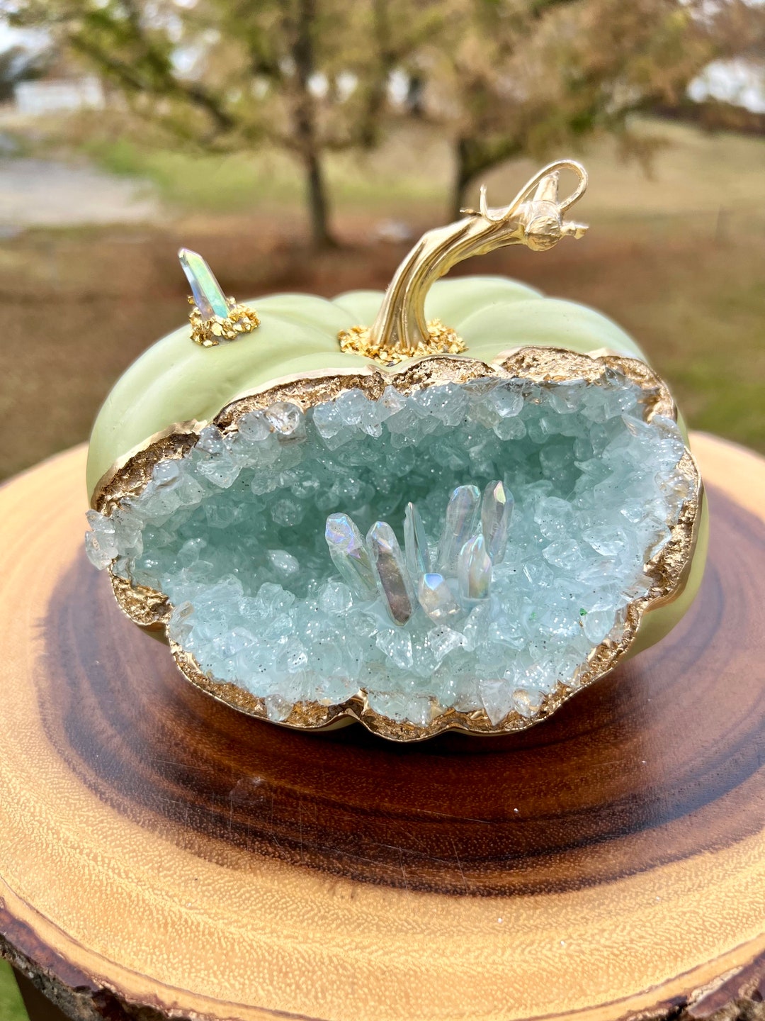 6.5 Green Geode Pumpkin for Fall Decor and Thanksgiving Etsy