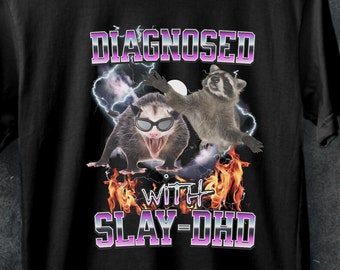 Funny ADHD Shirt,Diagnosed With Slay-DHD,Dumb Y2k Shirt,adhd tee,Stupid Vintage Shirt,ironic t-shirt,shirt that go hard, gift.