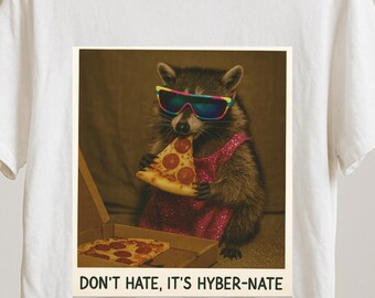 Rolig tvättbjörnspizza-t-shirt – Retro 90-tals solglasögon, viral meme
