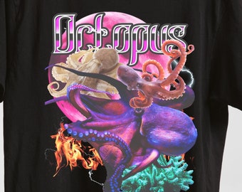 Octopus Graphic Tee: Hip Hop Bootleg Design, Ocean Animal Shirt