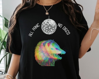 Camiseta "All Panic No Disco Opossum", Camiseta divertida de zarigüeya