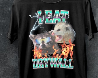 Stylish funny meme shirt,I eat drywall shirt,funny opossum meme t-shirt,ironic shirt,