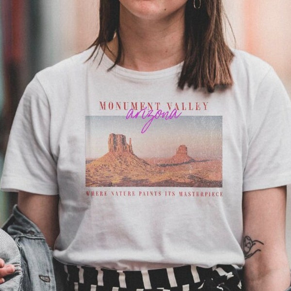 retro Monument Valley shirt,Desert landscape tee,Southwest nature apparel,Arizona landmark t-shirt,Navajo tribal design, gift.