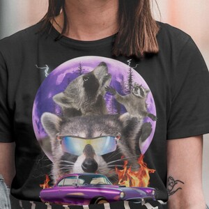 Stylish raccoon moon shirt,90s bootleg raccoon tee,hip hop t shirt,Raccoon Lover Gift,unisex,Raccoon Humor Shirt,Raccoon Meme Shirt.