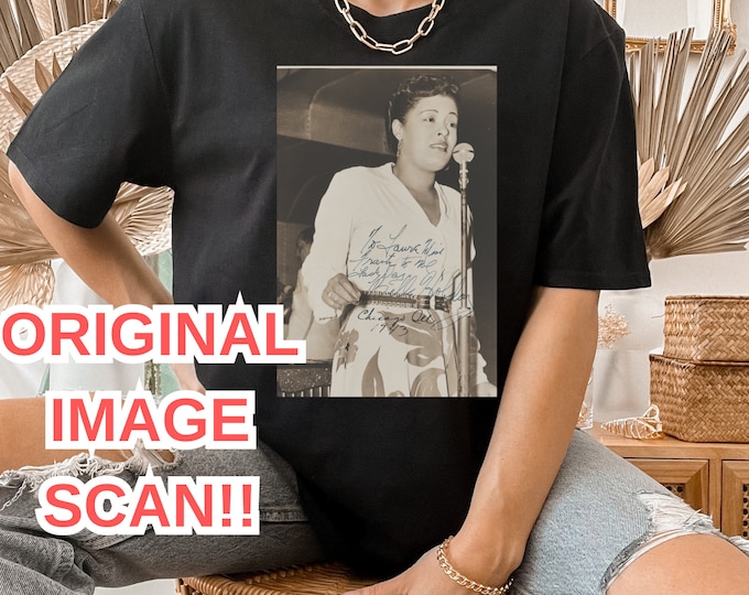 Camiseta Billie Holiday FAN, camiseta de música jazz, camiseta de música vintage, ropa de leyenda de blues, camiseta icónica de cantante de jazz, regalo de historia musical, amante del jazz.