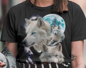 Vintage T-shirt met witte wolf grafisch: jaren 90 dierenshirt