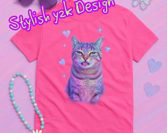 Funny Y2K Cat Meme T-Shirt: Retro Graphic Tee, Cat Lover Gift