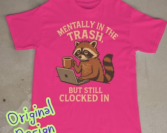Funny Raccoon T-Shirt: Coffee Lover, Work Burnout - Vintage Style
