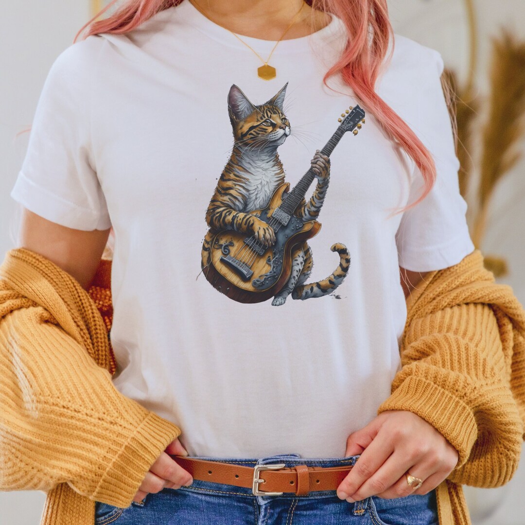 Unique Funny Cat Playing Guitar Shirt, Cat Tshirt,gift for Cat Lover