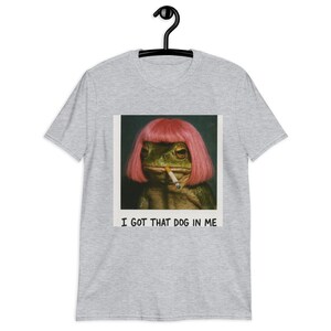 Funny Frog Meme Shirt – Pink Wig Frog Smoking Cigarette – “I Got That Dog In Me” Vintage Aesthetic Tee.