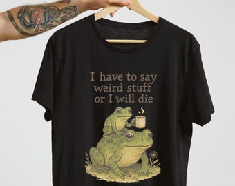 Whimsical Frog Riding Frog T-Shirt | Funny Coffee Lover Tee