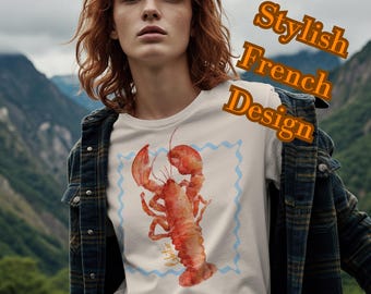 Lobster Graphic T-Shirt, Retro French Tee, Seafood Lover