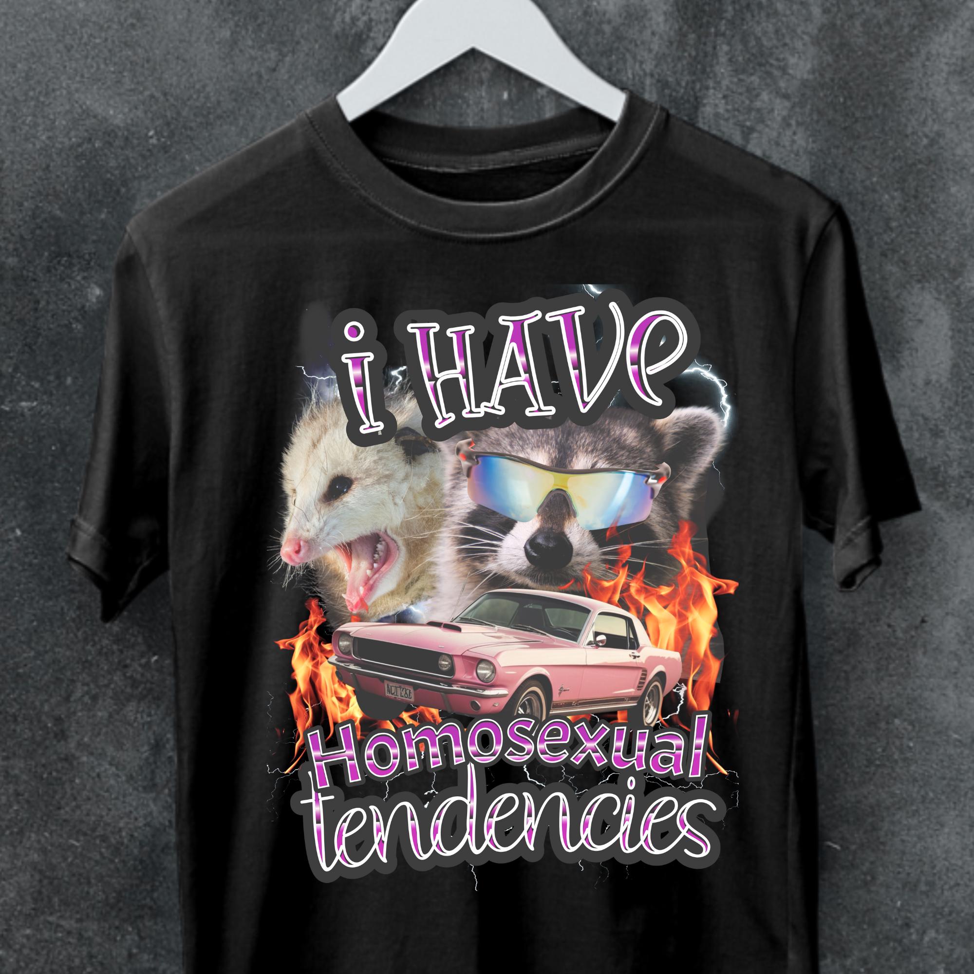 Stylish Homosexual Tendencies shirt,funny meme tshirt,Ironic Gen z Meme tee,raccoon,opossum,LGBTQ Humor Shirt,Pride Meme Shirt.