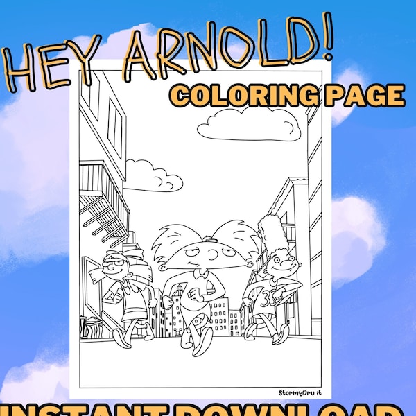 Hey Arnold coloring page - DIGITAL DOWNLOAD - 90s coloring sheet - Nickelodeon color page - Printable blanket PNG hey arnold