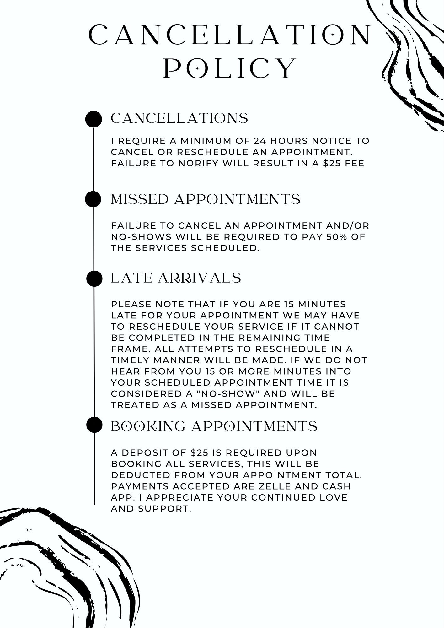 Cancellation Policy Form Beauty Industry Hair Salon Forms Esthetician Forms  No Show Late Appointment Policy - Etsy