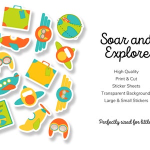 Stickers avion à imprimer pour enfants, thème pilote, travaux manuels, activités pour tout-petits, décoration aviation, téléchargement immédiat
